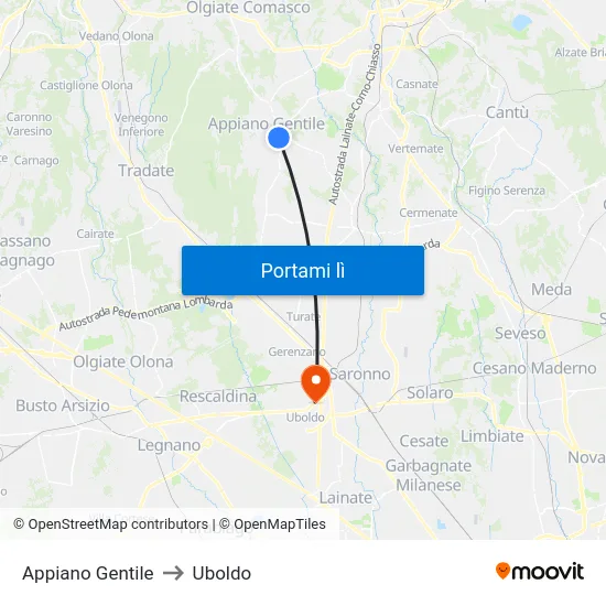 Appiano Gentile to Uboldo map