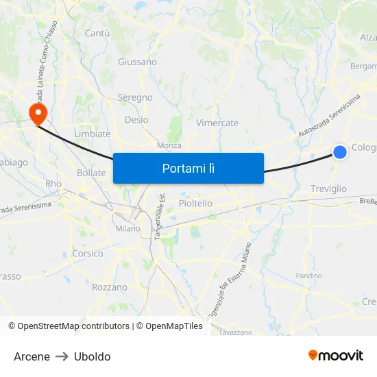 Arcene to Uboldo map