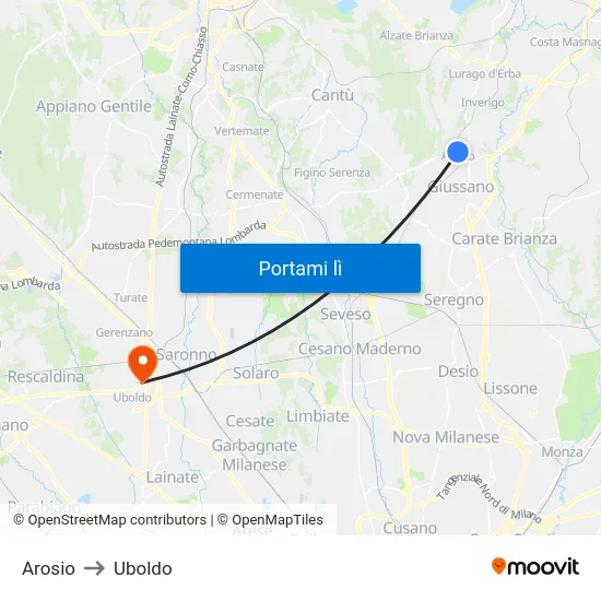 Arosio to Uboldo map
