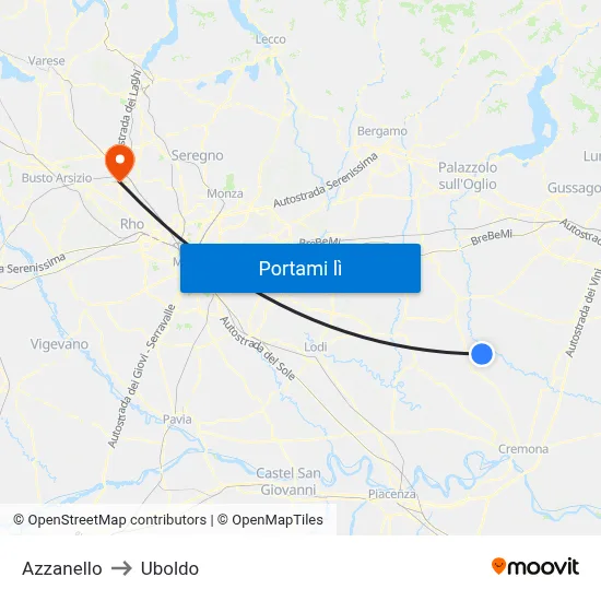 Azzanello to Uboldo map