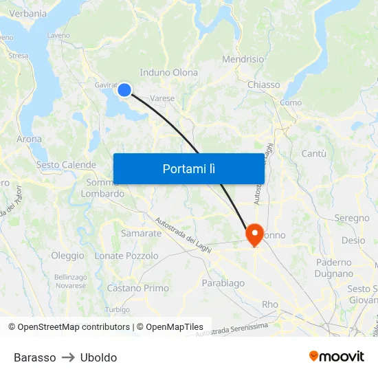 Barasso to Uboldo map