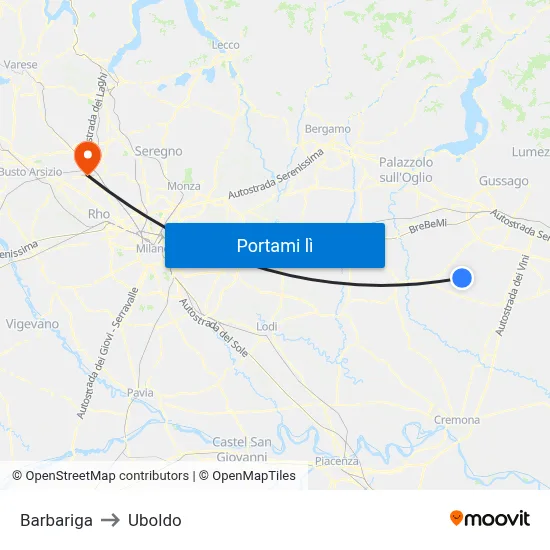 Barbariga to Uboldo map