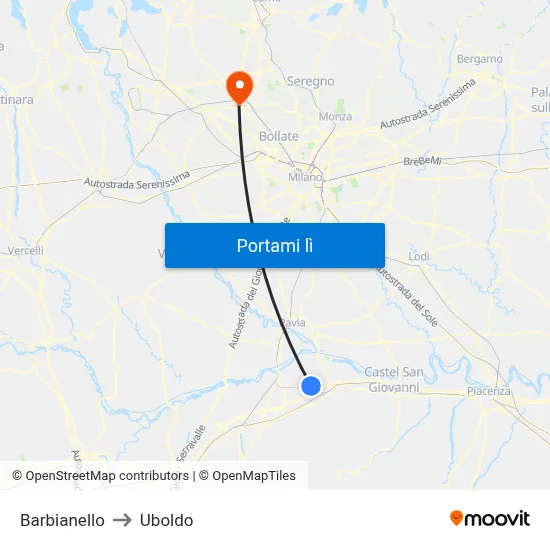 Barbianello to Uboldo map