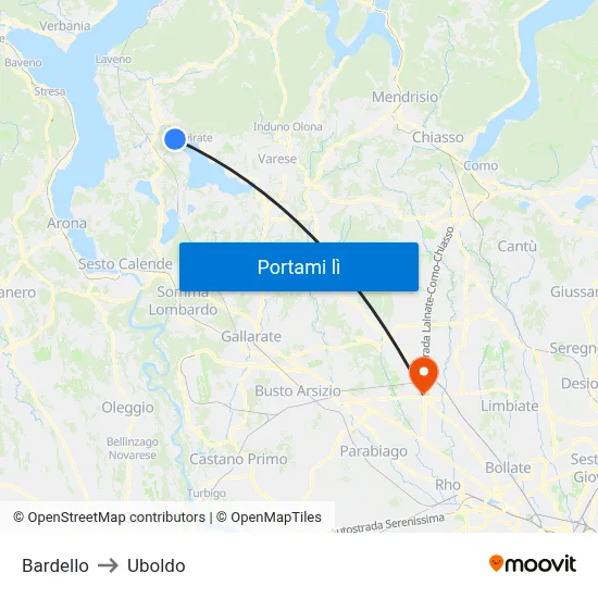 Bardello to Uboldo map