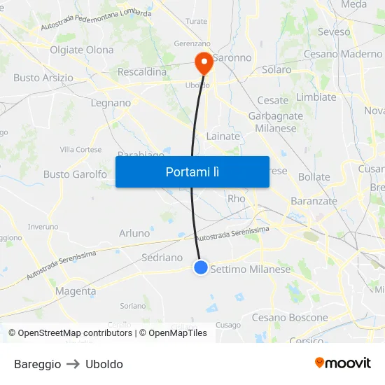 Bareggio to Uboldo map