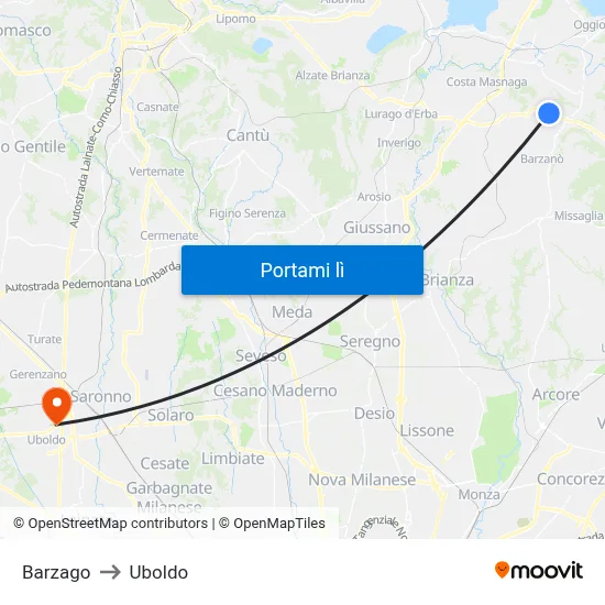 Barzago to Uboldo map