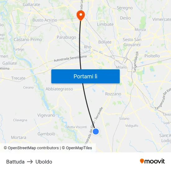 Battuda to Uboldo map