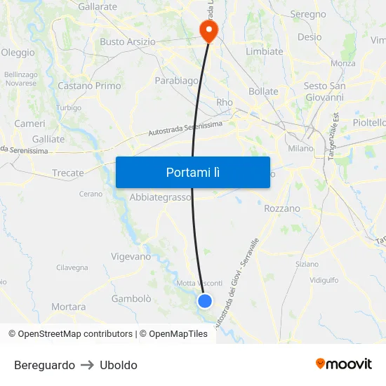 Bereguardo to Uboldo map