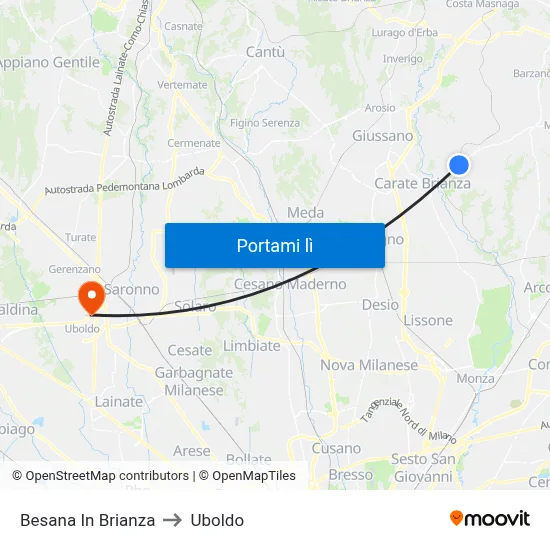 Besana In Brianza to Uboldo map