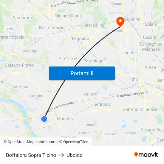 Boffalora Sopra Ticino to Uboldo map