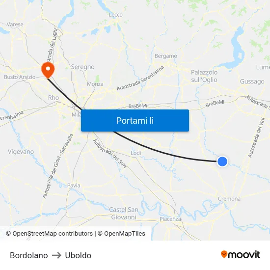 Bordolano to Uboldo map