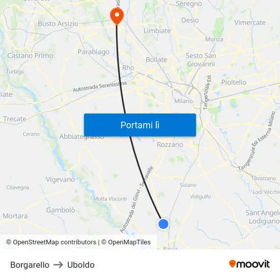 Borgarello to Uboldo map