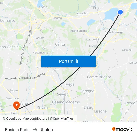 Bosisio Parini to Uboldo map