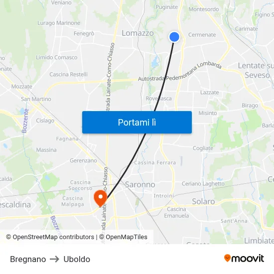 Bregnano to Uboldo map