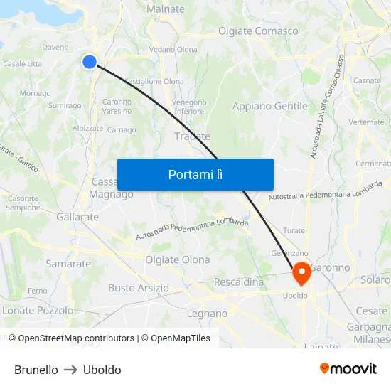 Brunello to Uboldo map