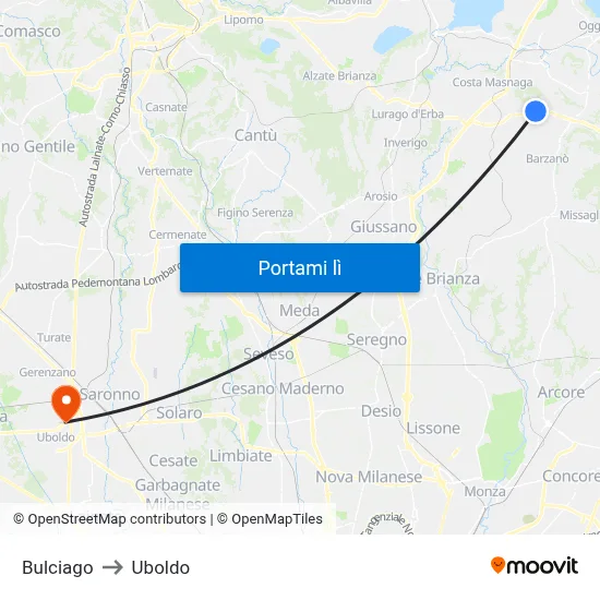 Bulciago to Uboldo map
