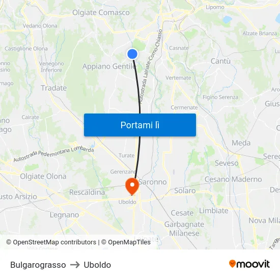 Bulgarograsso to Uboldo map