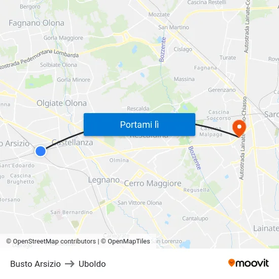 Busto Arsizio to Uboldo map