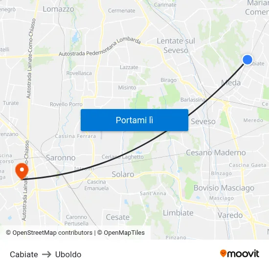 Cabiate to Uboldo map