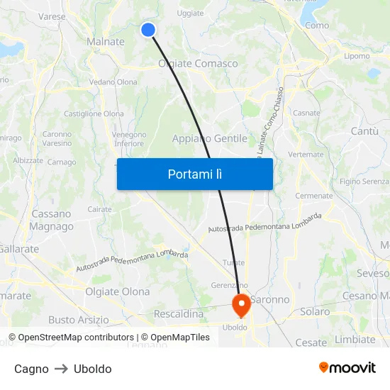 Cagno to Uboldo map