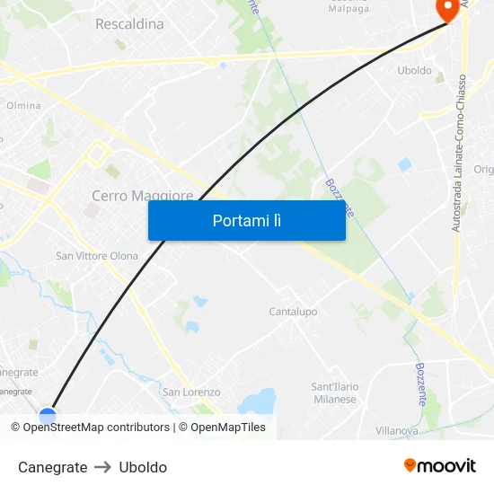 Canegrate to Uboldo map