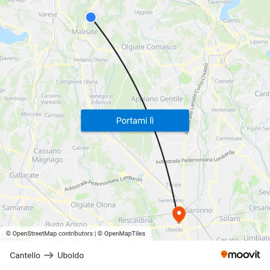 Cantello to Uboldo map