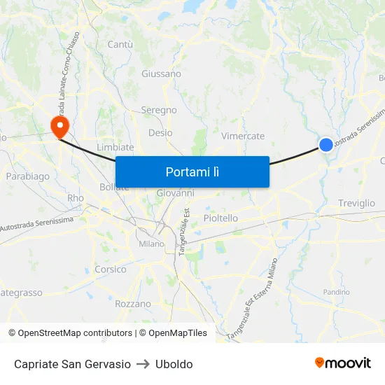 Capriate San Gervasio to Uboldo map
