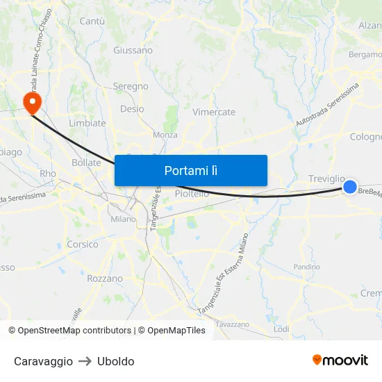 Caravaggio to Uboldo map