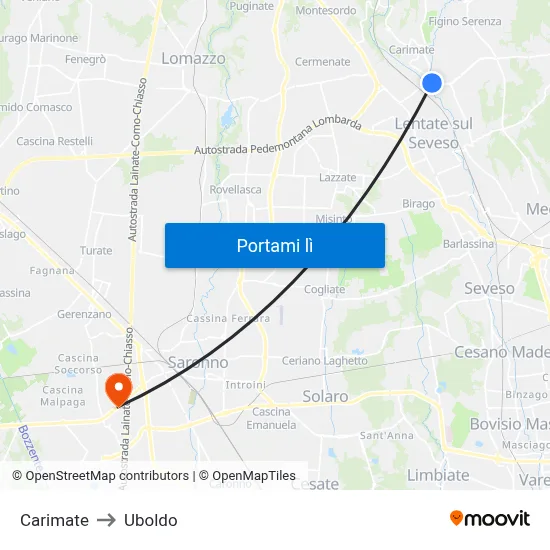 Carimate to Uboldo map