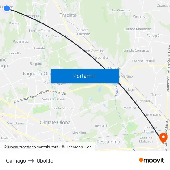 Carnago to Uboldo map