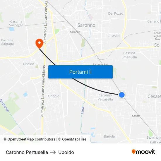 Caronno Pertusella to Uboldo map