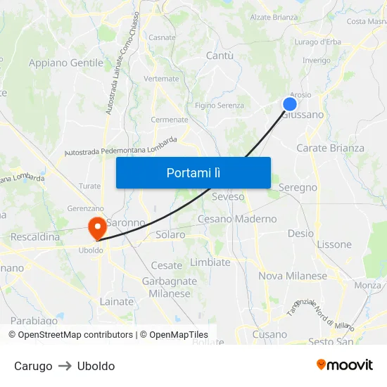 Carugo to Uboldo map