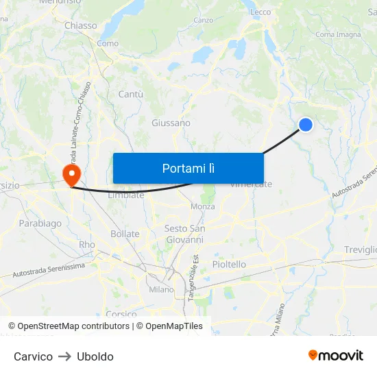 Carvico to Uboldo map