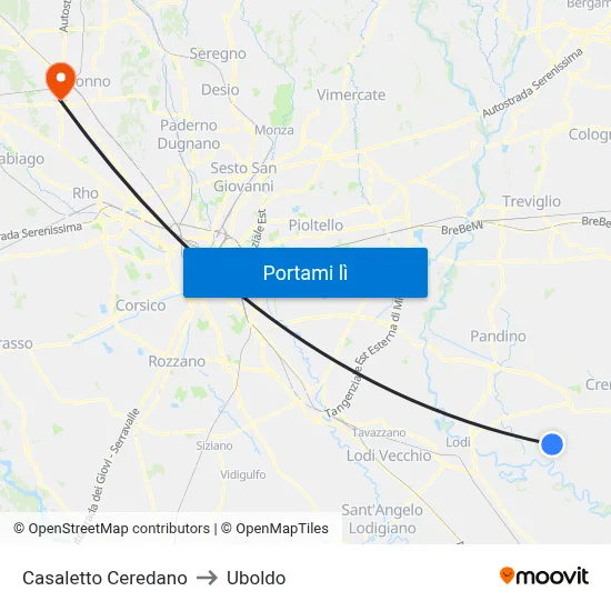 Casaletto Ceredano to Uboldo map