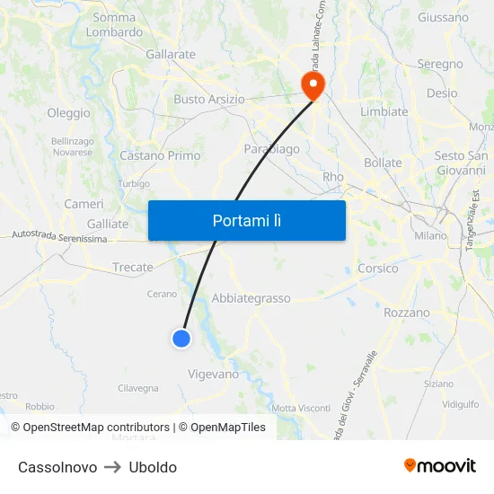 Cassolnovo to Uboldo map