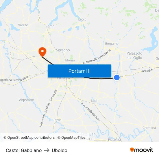 Castel Gabbiano to Uboldo map