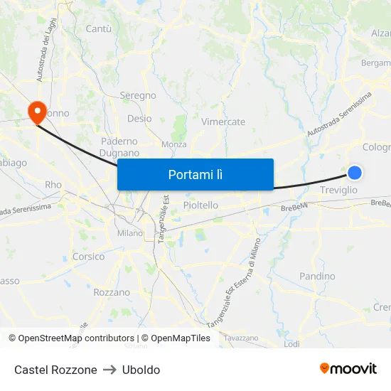 Castel Rozzone to Uboldo map
