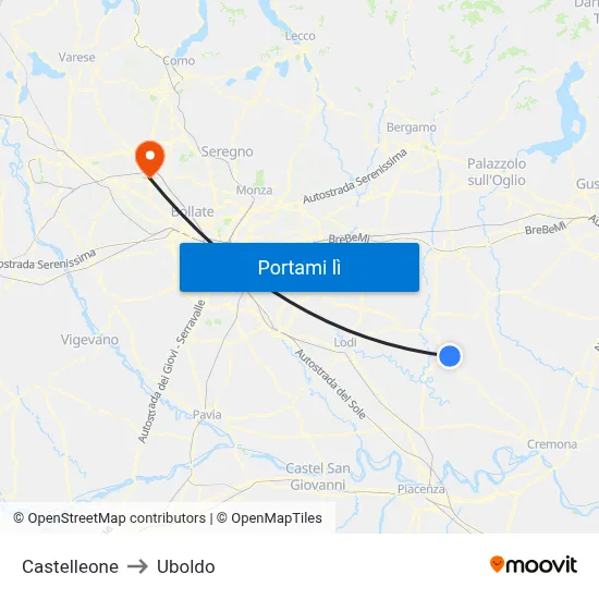 Castelleone to Uboldo map