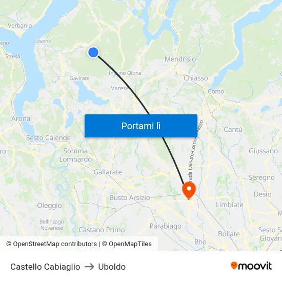 Castello Cabiaglio to Uboldo map
