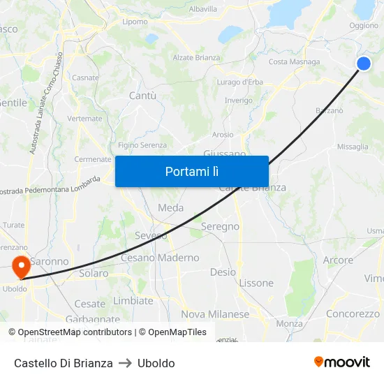 Castello Di Brianza to Uboldo map