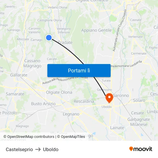 Castelseprio to Uboldo map