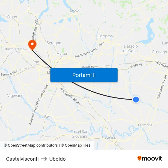 Castelvisconti to Uboldo map