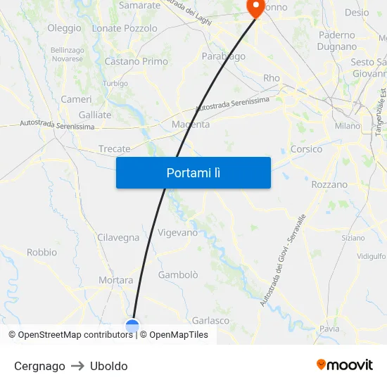 Cergnago to Uboldo map