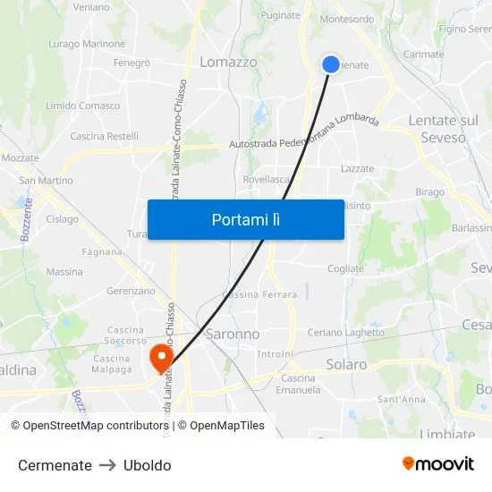 Cermenate to Uboldo map