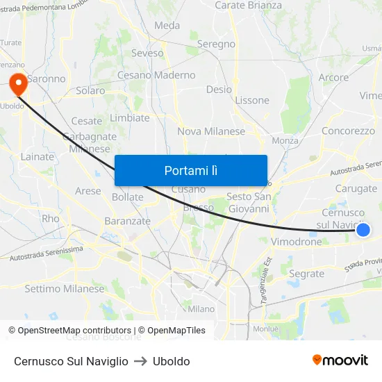Cernusco Sul Naviglio to Uboldo map