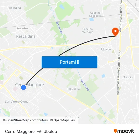 Cerro Maggiore to Uboldo map