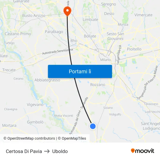 Certosa Di Pavia to Uboldo map