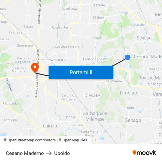 Cesano Maderno to Uboldo map