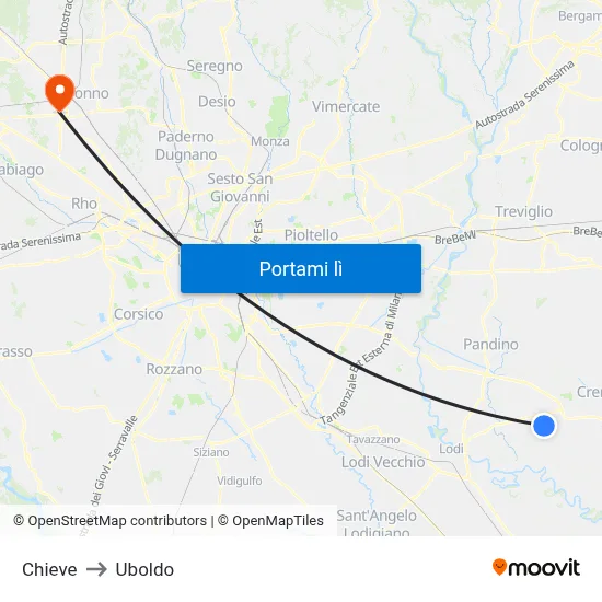 Chieve to Uboldo map