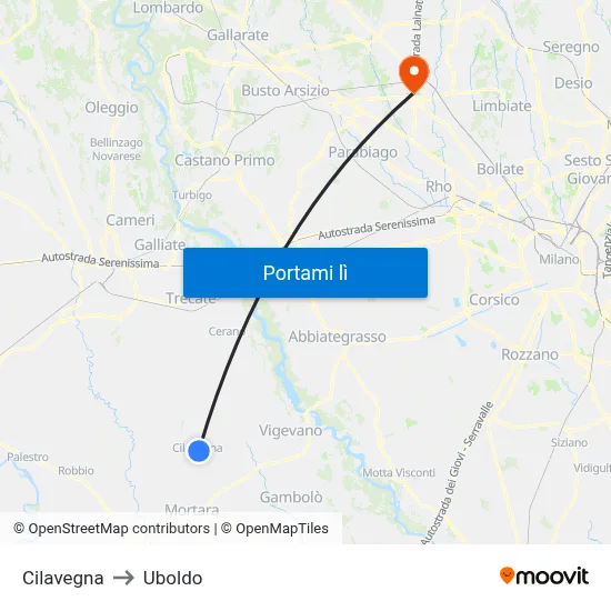 Cilavegna to Uboldo map